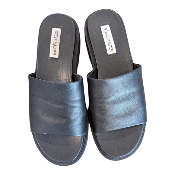 Steve Madden Black Slip-On Platform Slides 90s Inspired - Picture 6 of 8